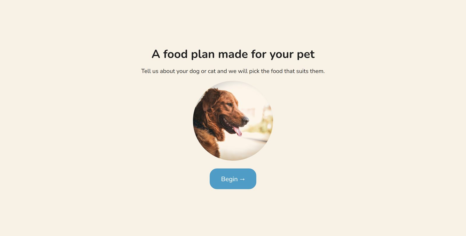 Pet food finder: start page